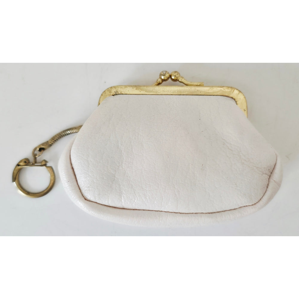 VINTAGE *NEW* 1960's White Change Purse with Key Ring