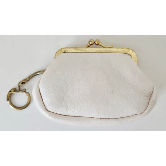 VINTAGE *NEW* 1960's White Change Purse with Key Ring