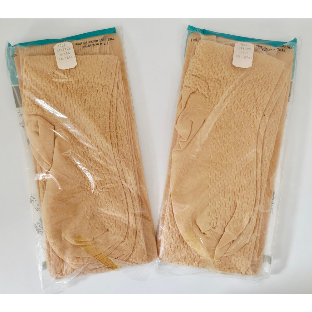 VINTAGE *NEW* 1960's French Lace Over Knee Stretch Hosiery Beige Size 9-11 Set 2