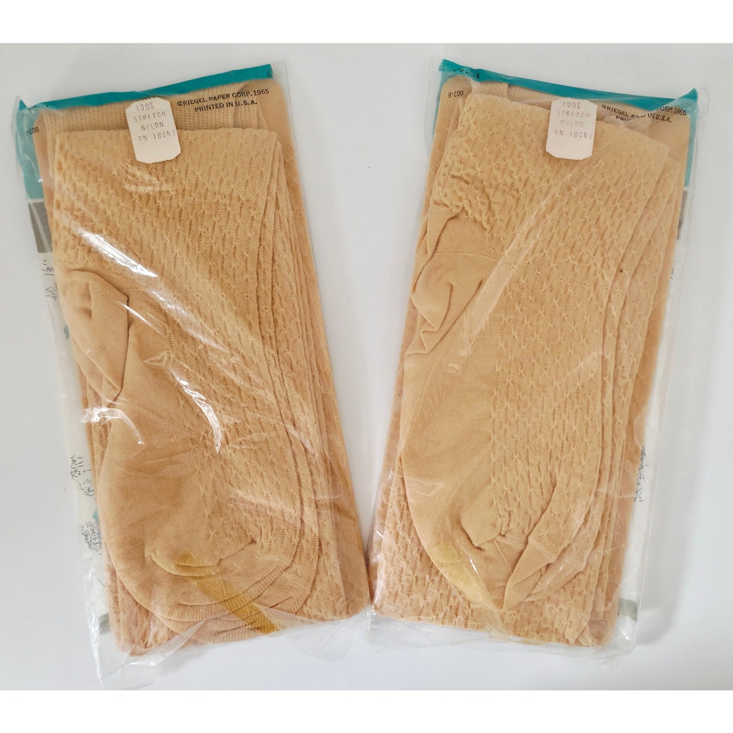 VINTAGE *NEW* 1960's French Lace Over Knee Stretch Hosiery Beige Size 9-11 Set 2