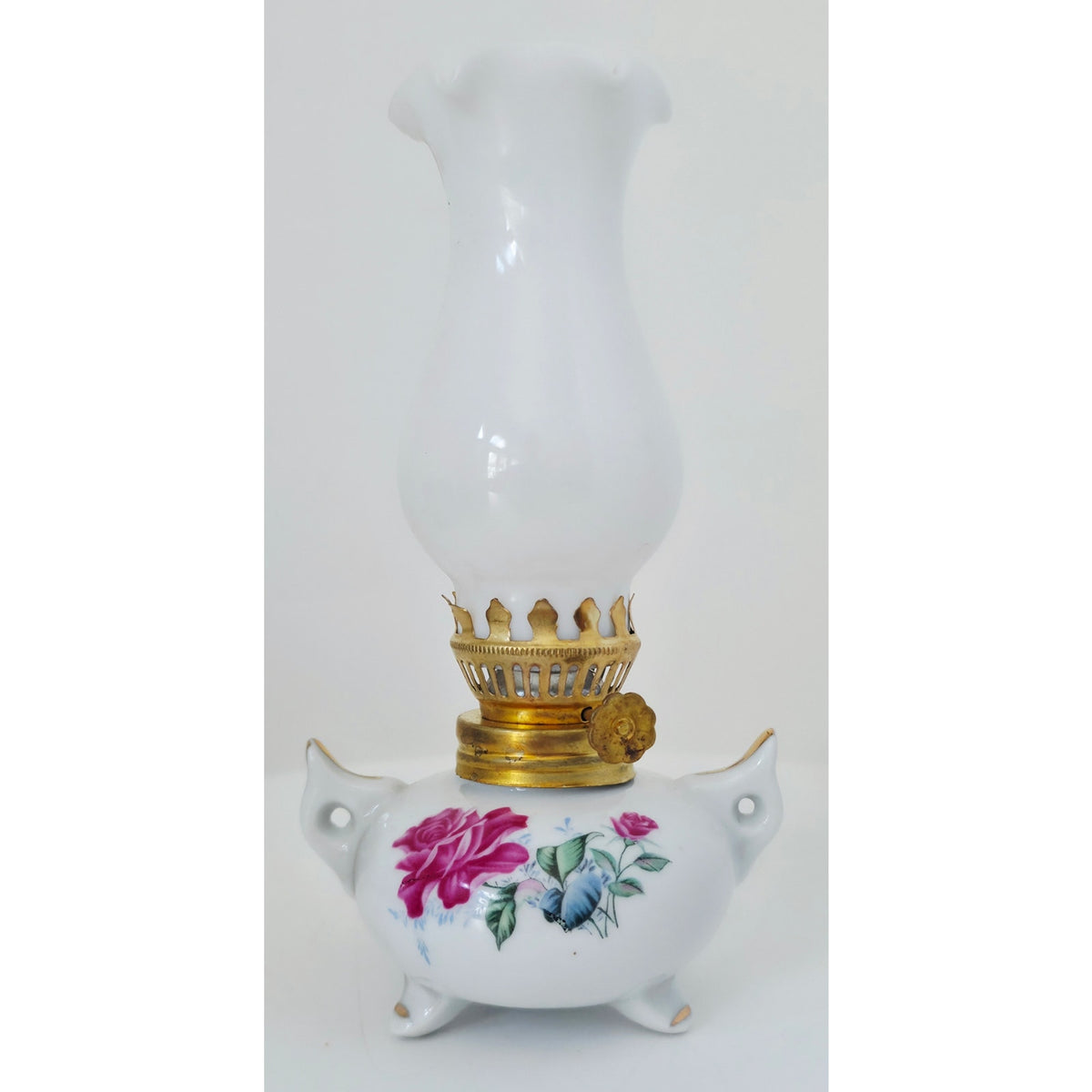 VINTAGE *NEW* 1960's Floral Porcelain Oil Lamp