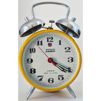 VINTAGE *NEW* 1970's Alan Roberts Double Bell Keywound Metal Alarm Clock Yellow