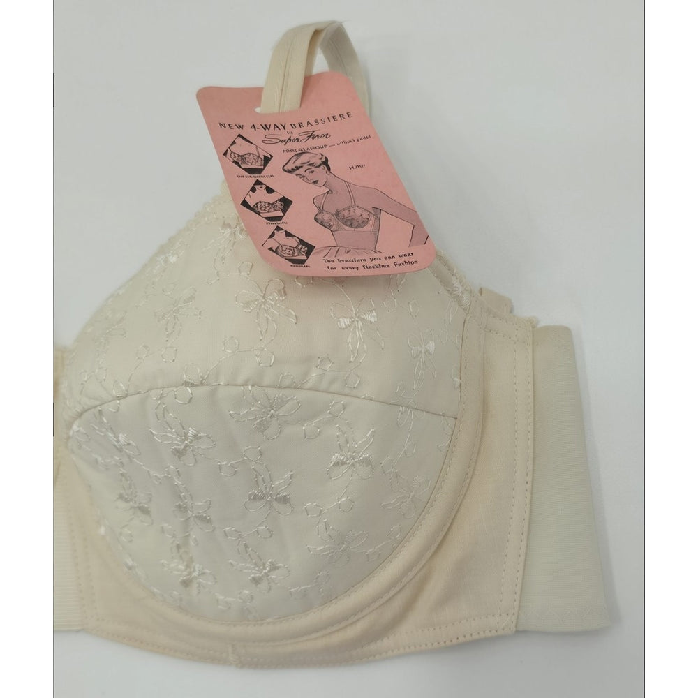 VINTAGE *NEW* 1960's Super Form Women's Novelty Cream w/Flowers Padded Bra 40B