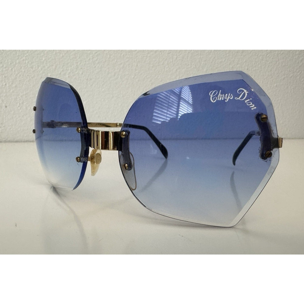 VINTAGE NEW 1970's Chrys Dior Gold Folding with Blue Lens Sunglasses & Case