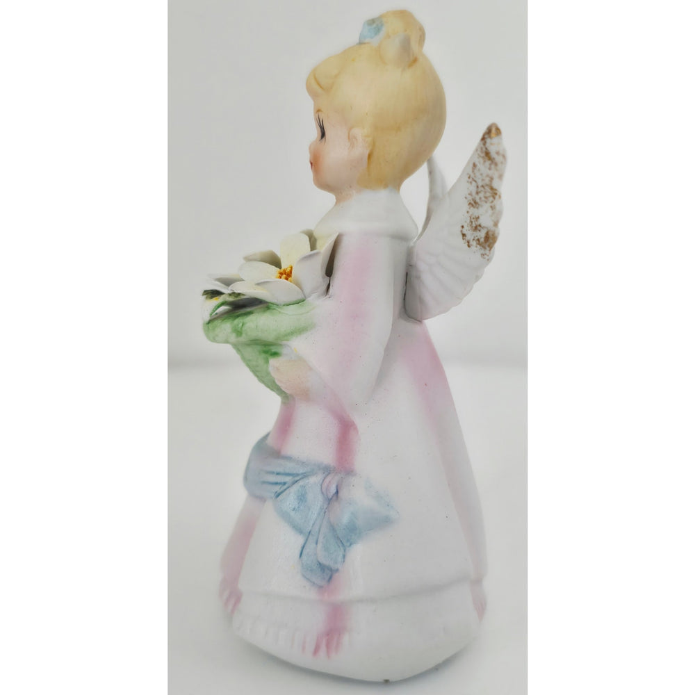 VINTAGE *NEW* 1980's April Angel Birthday Figurine w/Yellow Flowers - Porcelain