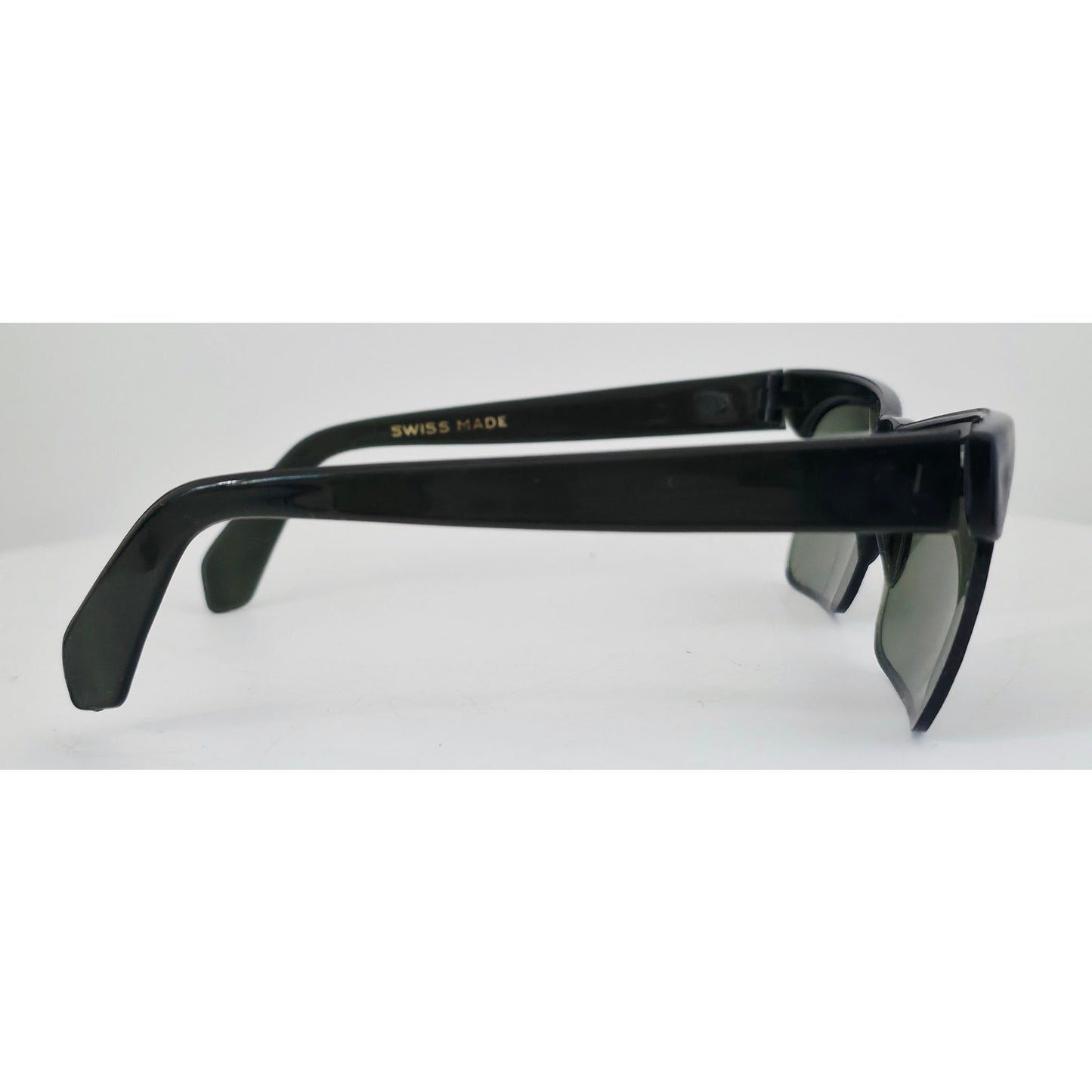 VINTAGE 1970's Glam Unisex Black Frame with Gray Lens Sunglasses Made in Switzerland