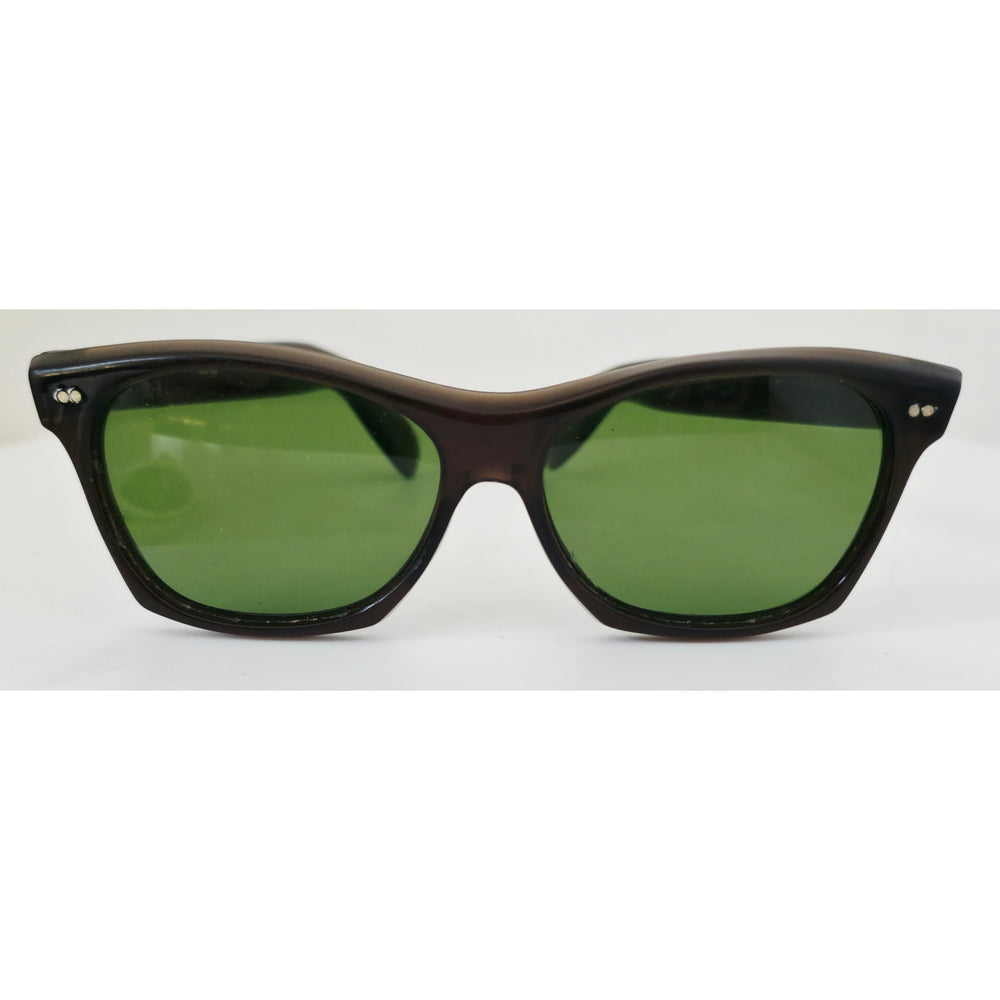 VINTAGE *NEW* 1970's Glam Black and Brown Frame with Green Lens Sunglasses Japan