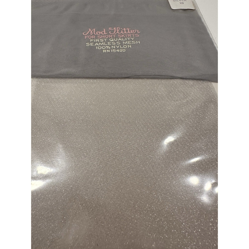VINTAGE *NEW* Mod Glitter Hosiery-Silver Glitter Sz11M X 2 Pair