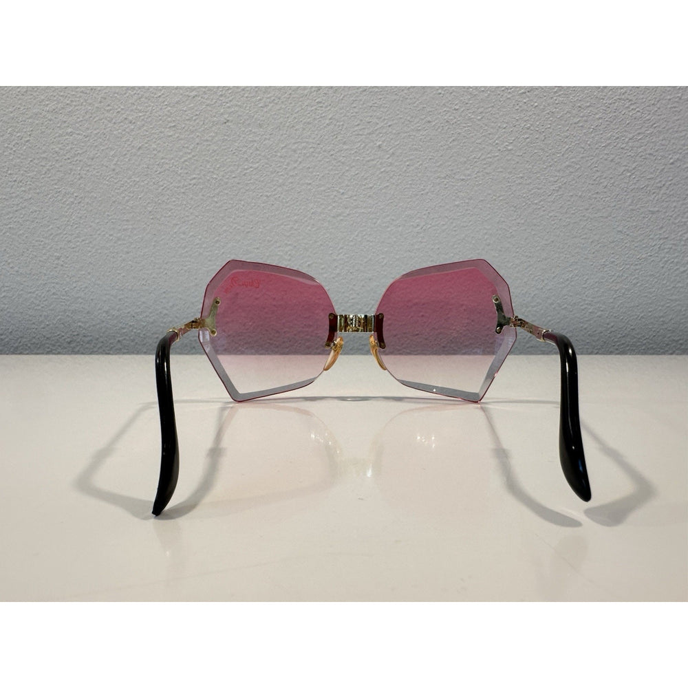 VINTAGE *NEW* 1970's Chrys Dior Gold Folding with Pink Lens Sunglasses & Case