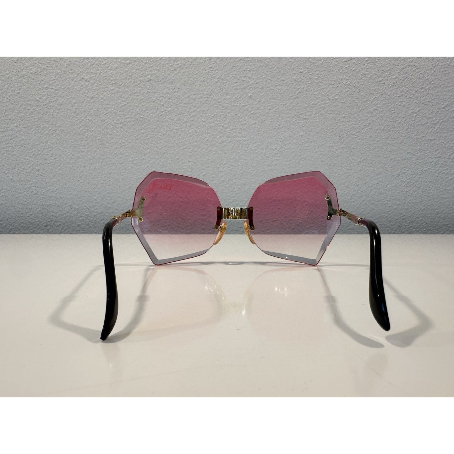 VINTAGE *NEW* 1970's Chrys Dior Gold Folding with Pink Lens Sunglasses & Case