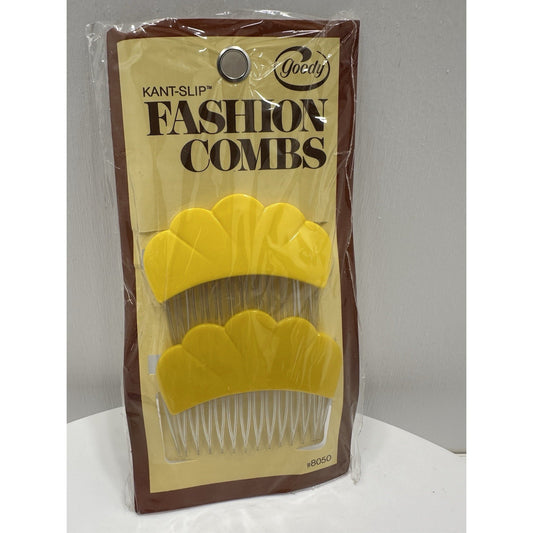 VINTAGE *NEW* 1975 Goody #8050 Kant-Slip Fashion Combs Scalloped Yellow USA