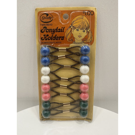 VINTAGE *NEW* 1975 Goody 9689 Twin Bead Marble Ponytail Holders Pack of 10