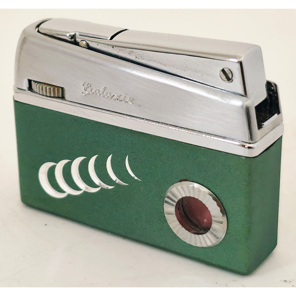 VINTAGE *NEW* 1960's Galaxie Green and Silver Butane Lighter Japan