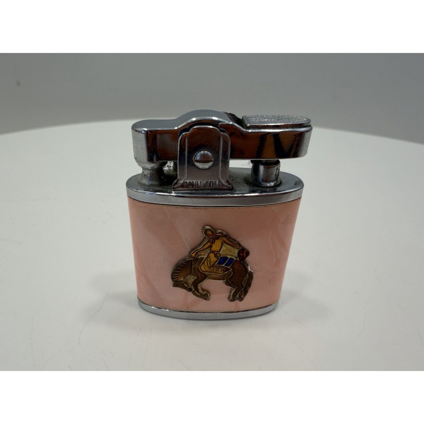 VINTAGE *NEW* 1956 Royal Star Japanese LIght Pink with Bronco Rider Lighter
