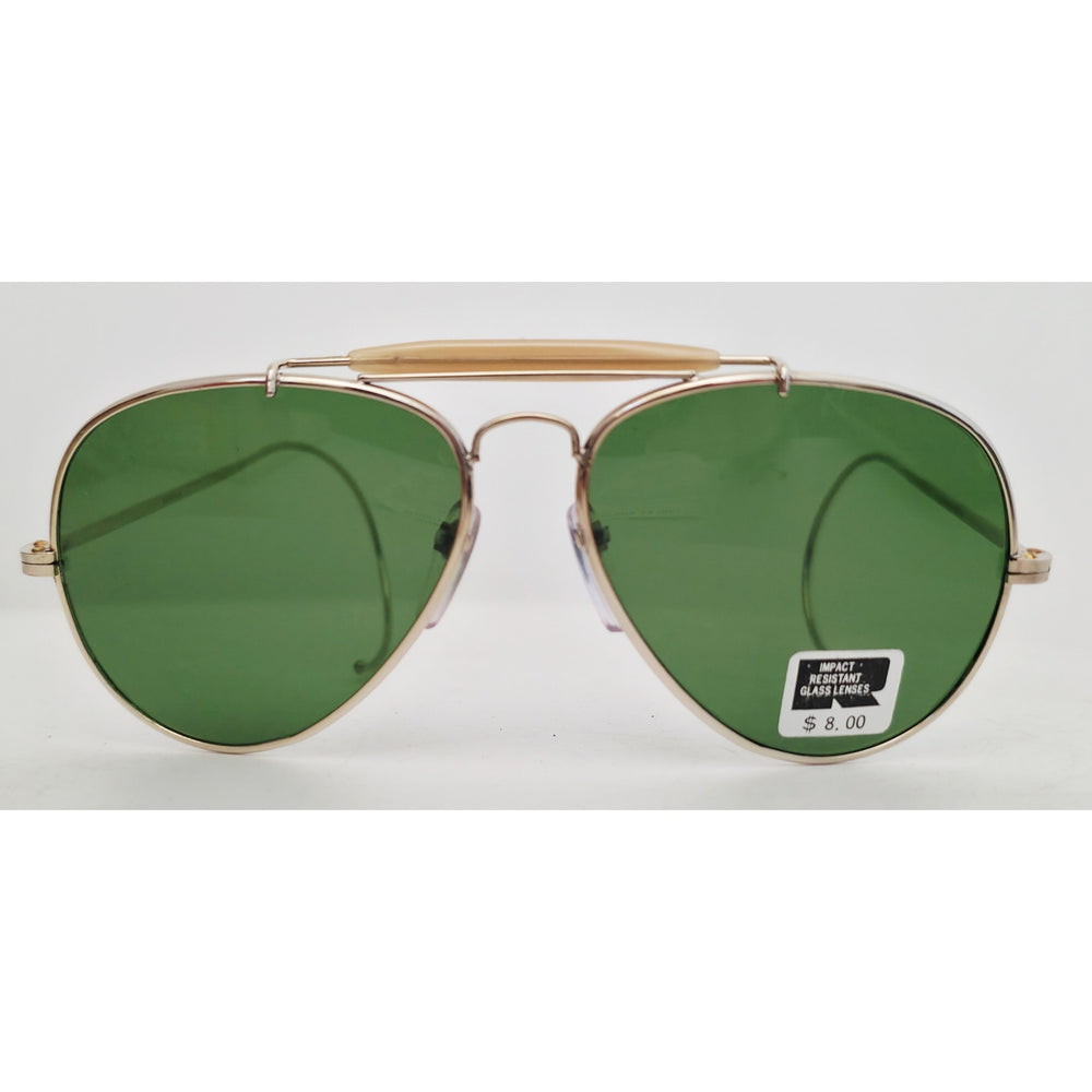 VINTAGE *NEW* 1970's Ray Max Gold Frame with Green Lens Aviator Sunglasses