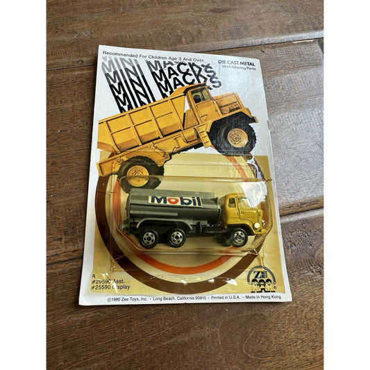 VINTAGE *NEW* 1970's Zee Mini Macks Metal Yellow Mobil Tanker Truck Die-Cast Toy