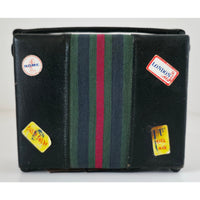 VINTAGE 1970's Heritage Travel Clock Radio Black w/Red & Green Stripe Case
