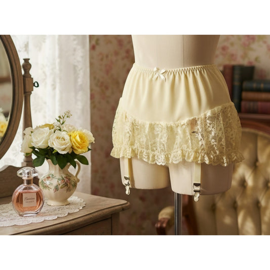 VINTAGE *NEW* 1950's Women's Yellow w/Lace Girdle Garter Size L