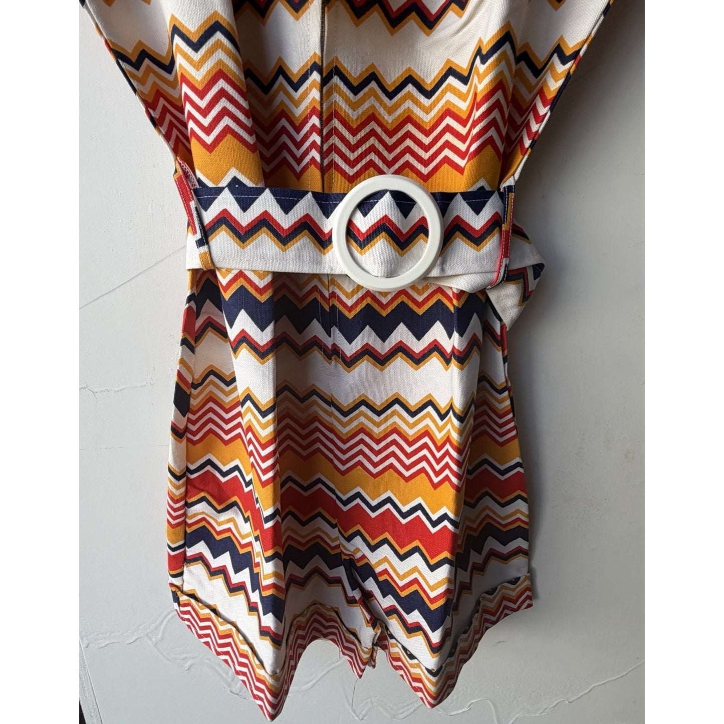 VINTAGE *NEW* 1960's Chevron Print Romper with Belt Size 16 (Fits like 8-10)