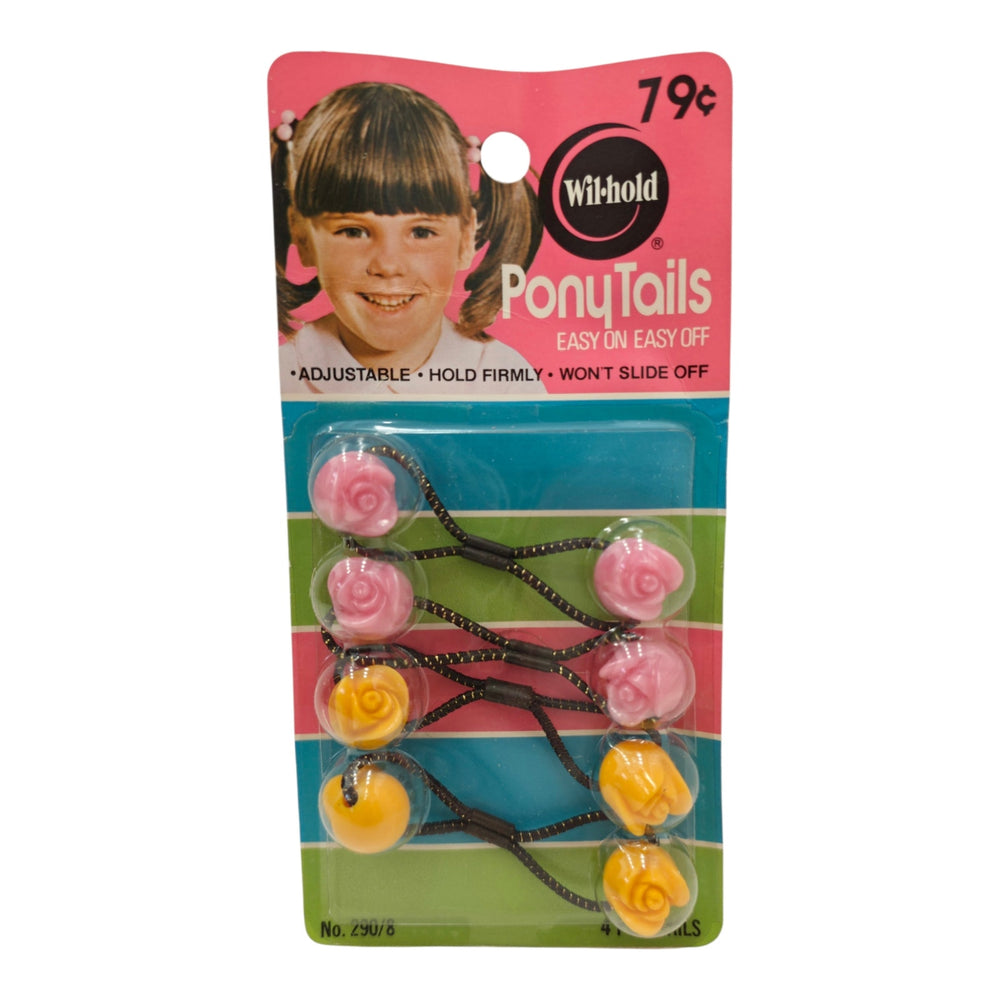 VINTAGE *NEW* 1980's Wil-Hold Ponytail Holders Easy On/Off Pink & Yellow # 290/8