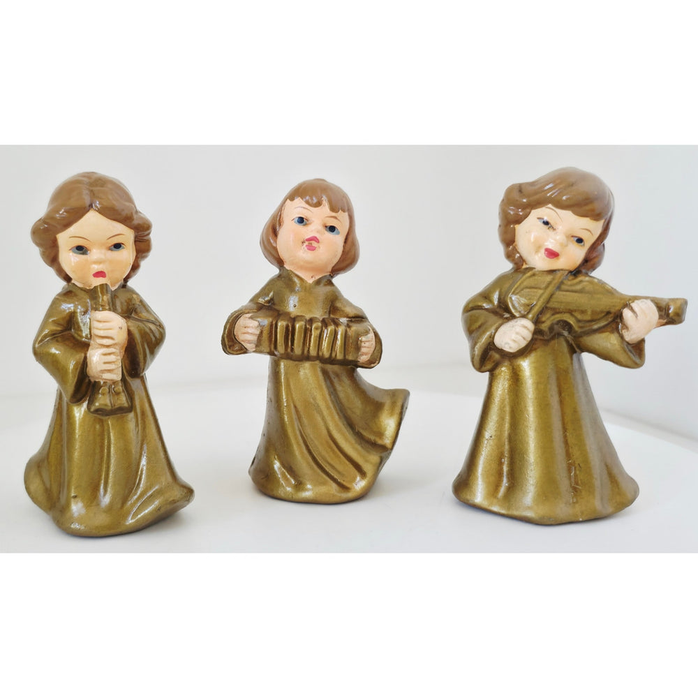 VINTAGE *NEW* 1960's Commadore Happy Time Set of 3 Gold Singing Angel Figurines