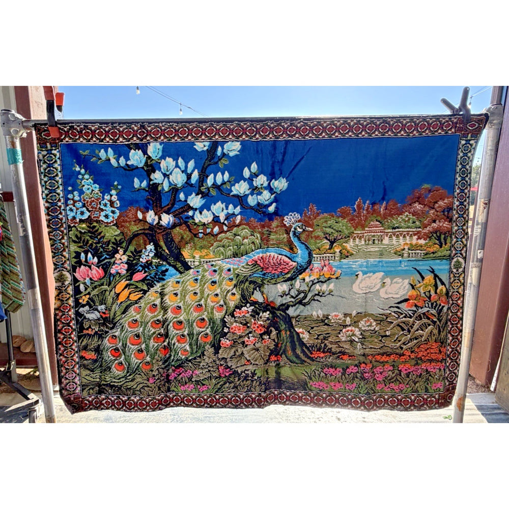 VINTAGE *PRISTINE* 1960's Peacock Lebanese Velvet Tapestry