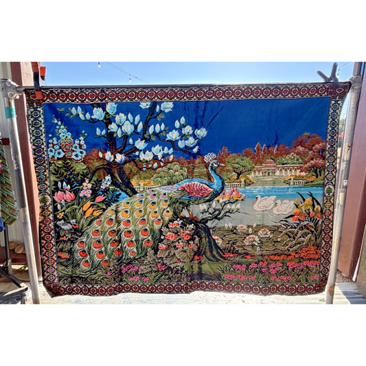 VINTAGE *PRISTINE* 1960's Peacock Lebanese Velvet Tapestry