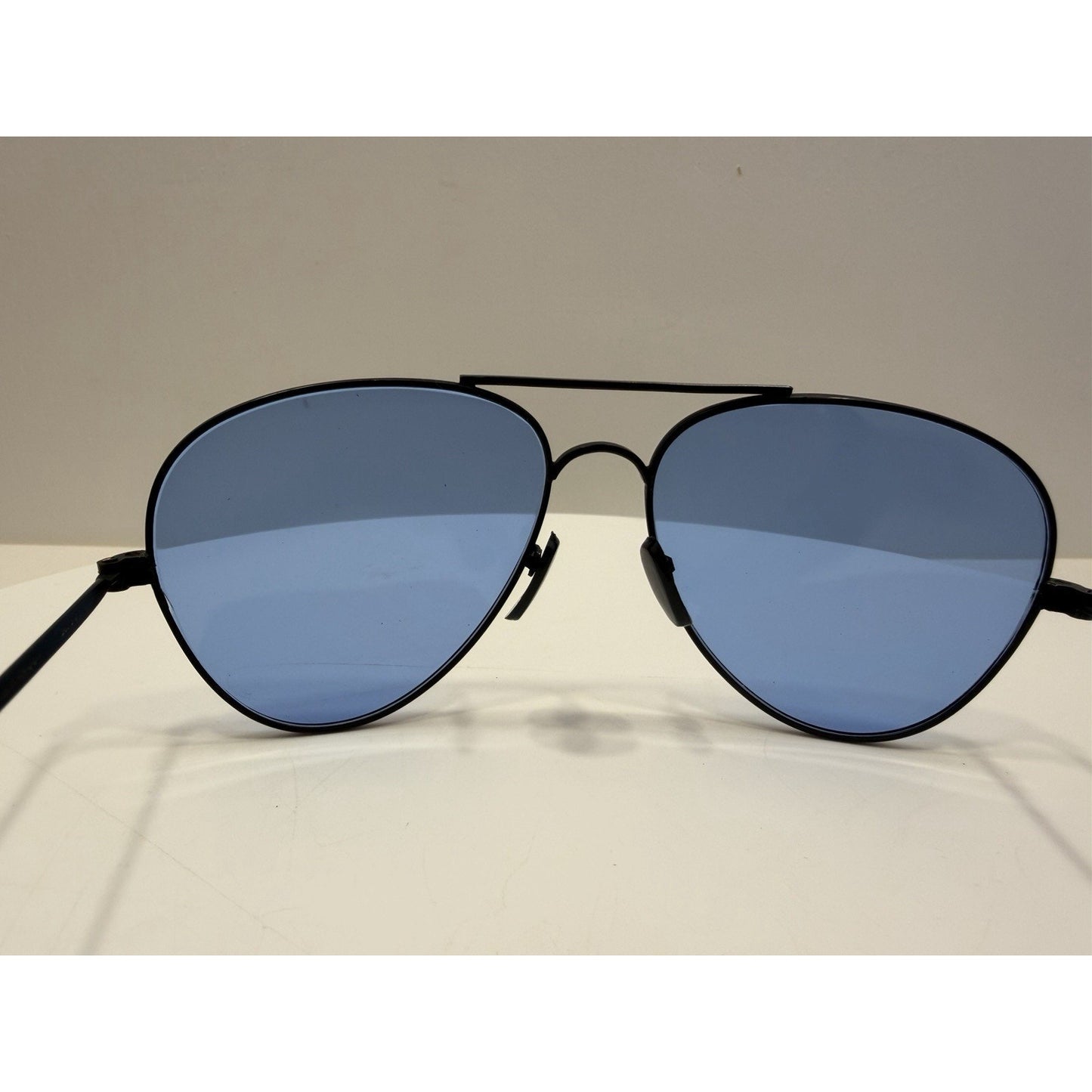 VINTAGE *NEW* 1970's Aviator Black Metal Frame with Blue Tinted Lens Sunglasses