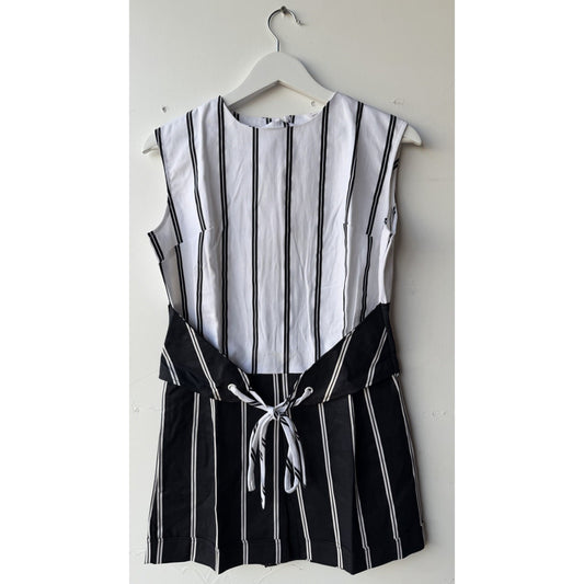 VINTAGE *NEW* 1960's Black & White Striped Waist Tie Romper Size 14 Japan
