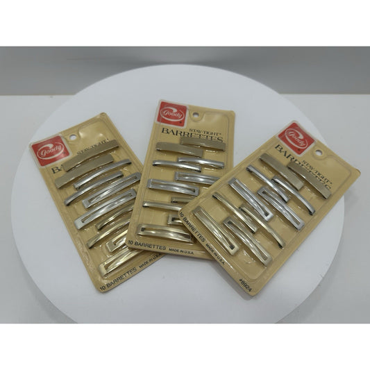 VINTAGE *NEW* 1975 Goody 8924 Stay Tight Clasp Barrettes Silver 5-Pack Set of 3