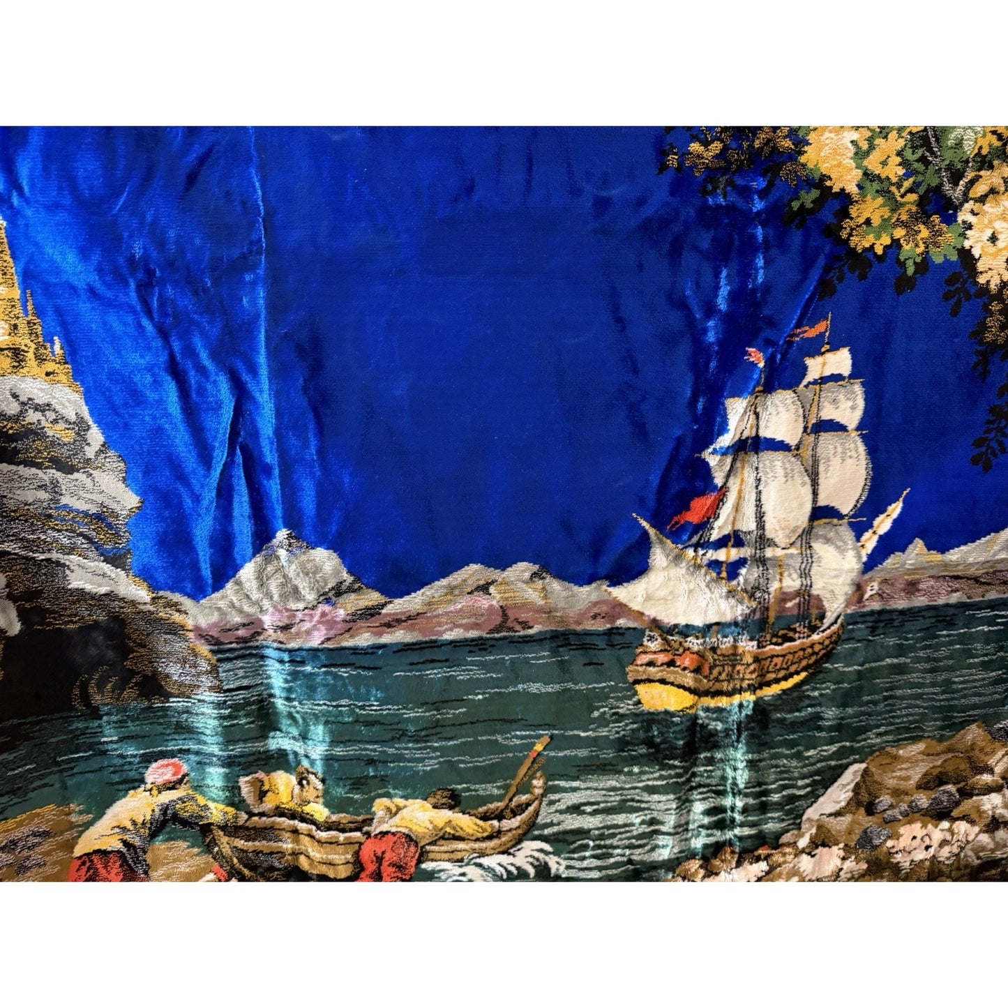 VINTAGE *PRISTINE* 1960's “Anxious to Sail” Italian Velvet Tapestry