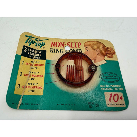 Vintage *NEW* 1970's Tip Top Brown Non-Slip Ring Comb