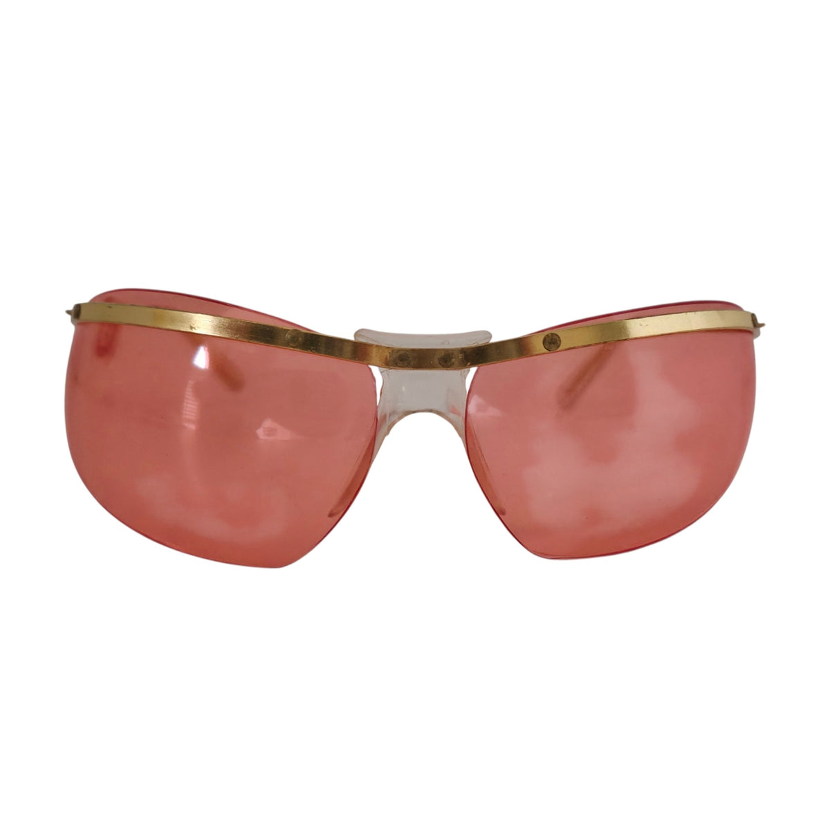 VINTAGE *PRISTINE* 1970's Unisex Sunglasses Gold Frame with Pink Lens Sunglasses
