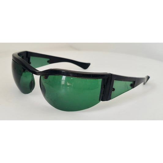 VINTAGE *NEW* 1970's Glam Unisex Sunglasses Black Frame Green Lens