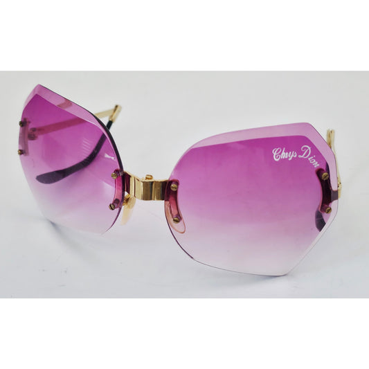 VINTAGE *NEW* 1970's Chrys Dior Gold Folding with Purple Lens Sunglasses & Case