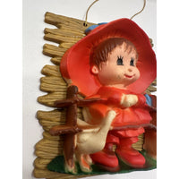 VINTAGE "NEW" 1974 Enesco Girl with Daisy/Swan Wall Plaques Set