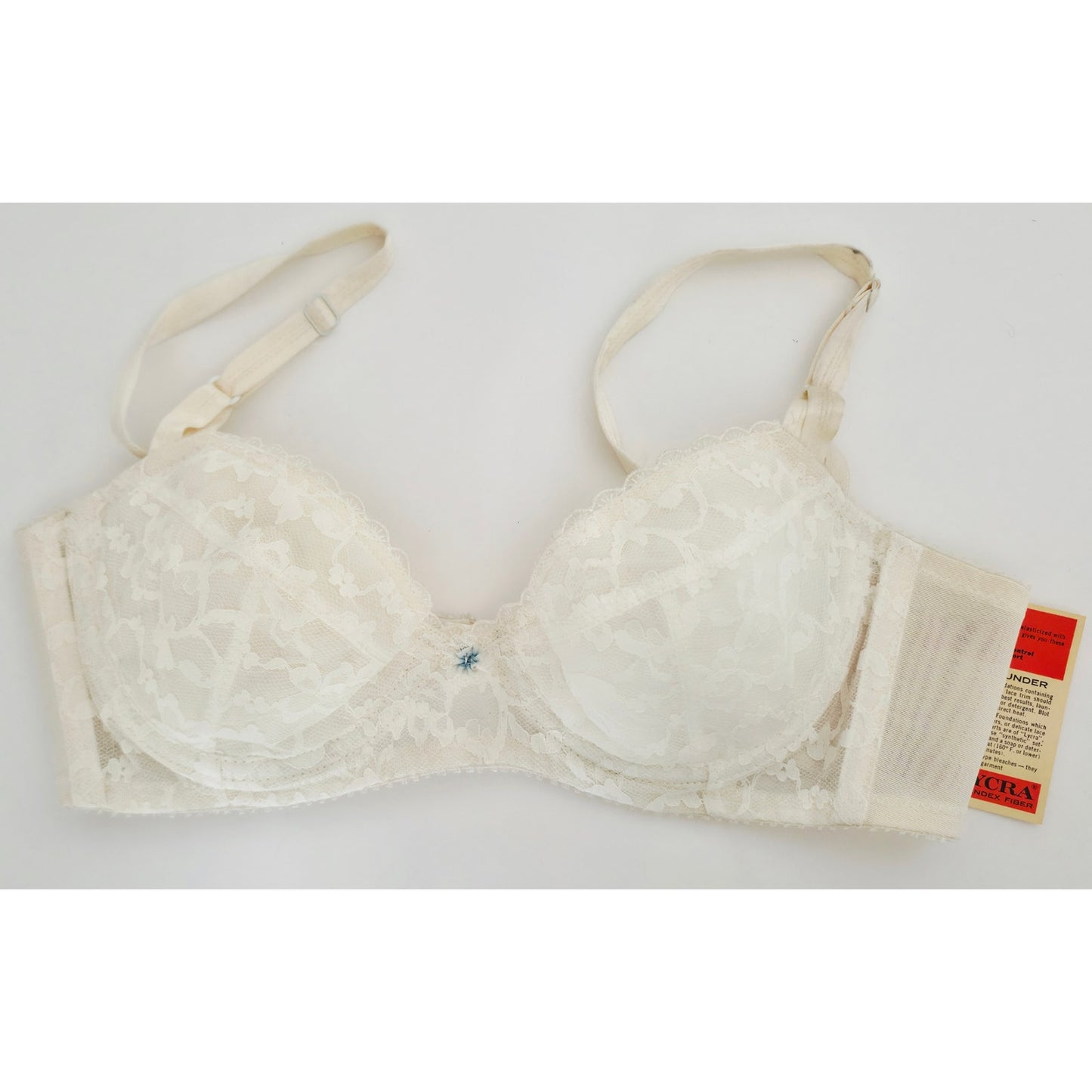 VINTAGE *NEW* 1960's Carnival Women's White Lace Bra with Blue Flower Size 36B