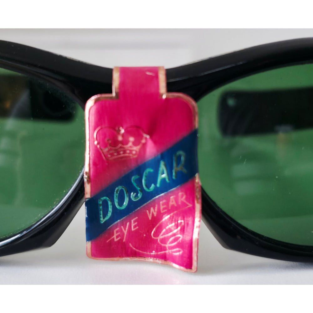 VINTAGE *NEW* 1970's Doscar Glam Unisex Black Frame Green Lens Sunglasses Italy