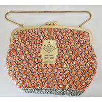VINTAGE *NEW* 1960's Hand-Made Fancy Beaded Purse Pink with Gold Strap