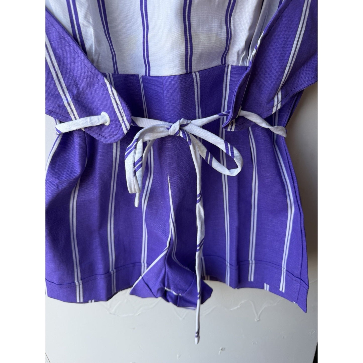 VINTAGE *NEW* 1960's Purple/White Striped Waist Tie Romper Size 14 (Fits like 6-8)
