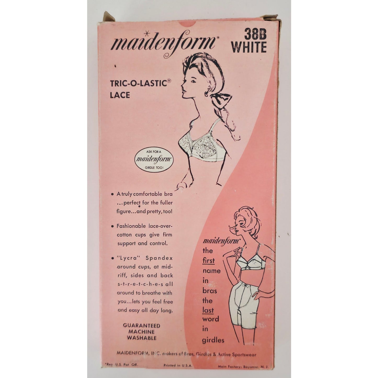 VINTAGE *NEW* 1970's Maidenform P7136 Tricolastic White Bullet Bra 38B