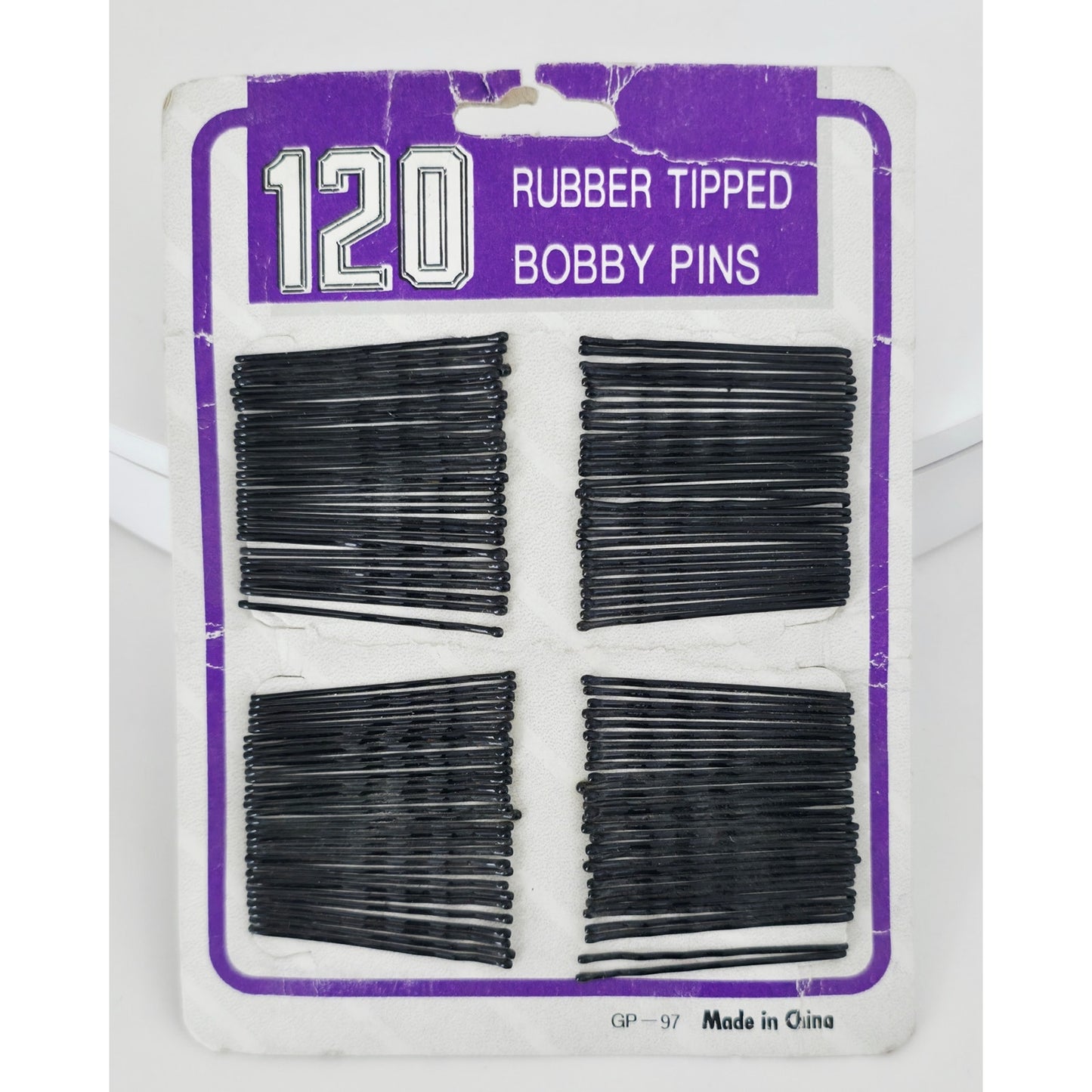 VINTAGE *NEW* 1970's 120 Black Rubber Tipped Bobby Pins On Card GP-97