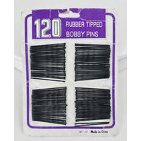 VINTAGE *NEW* 1970's 120 Black Rubber Tipped Bobby Pins On Card GP-97