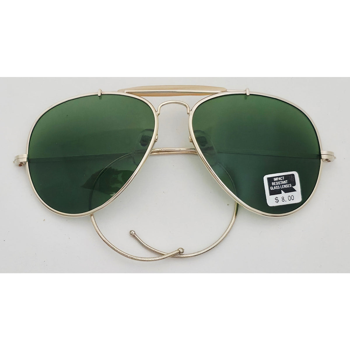 VINTAGE *NEW* 1970's Ray Max Gold Frame with Green Lens Aviator Sunglasses