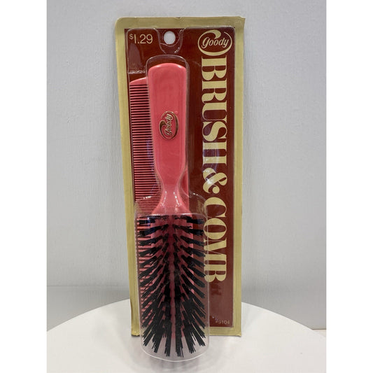 VINTAGE *NEW* 1975 Goody #9104 Brush & Comb Nylon Bristle Matching Set - Pink