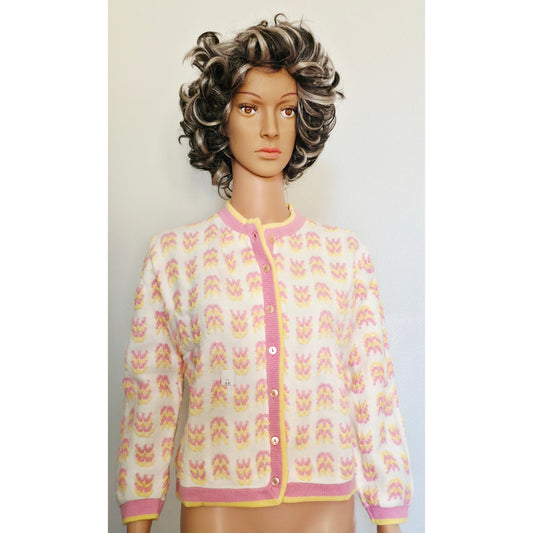 VINTAGE *NEW* 1970's Mello Knit Women's Multicolor Front Button Sweater Size M