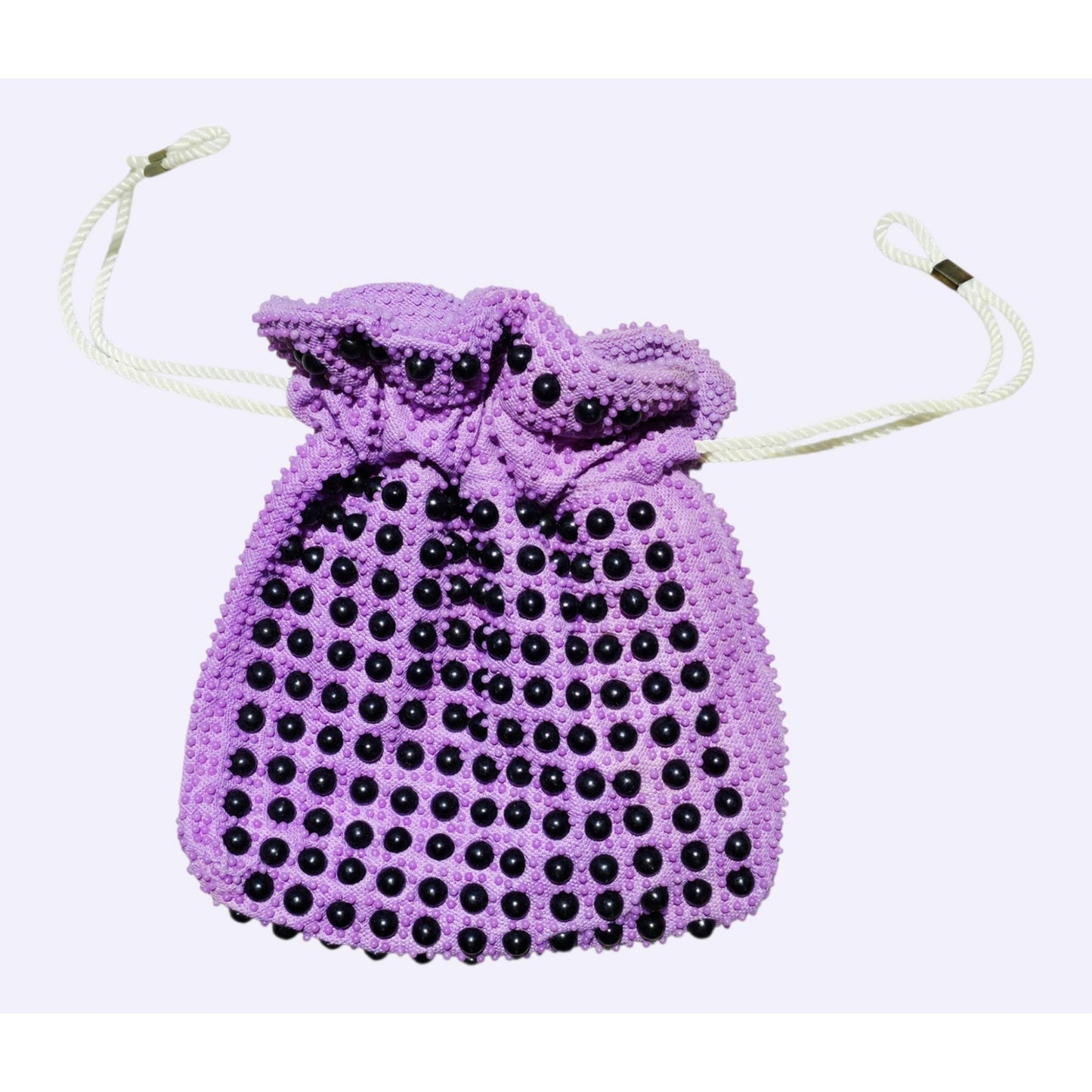 VINTAGE *NEW* 1960's Purple and Black Beaded Cinch Purse