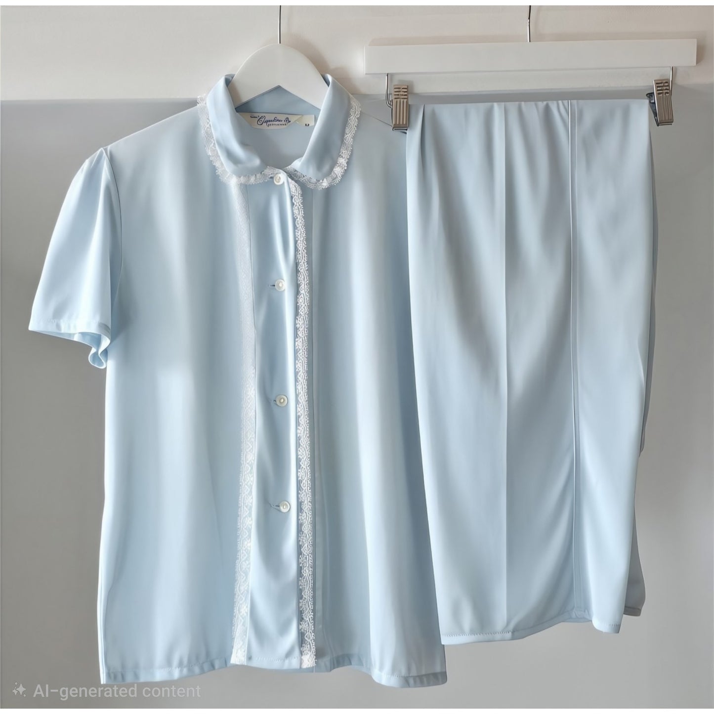 VINTAGE *NEW* 1960's Miss Crinoline Women's Blue with Lace Pajama Set Size 32