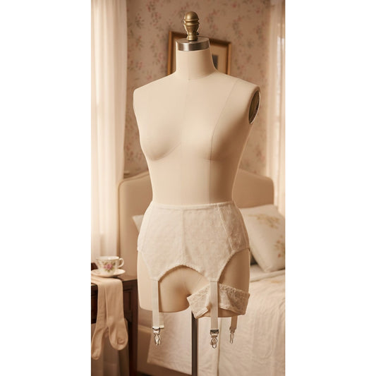VINTAGE *NEW* 1960's Empire Foundation Cream Garter Belt w/Flowers Size L (28)