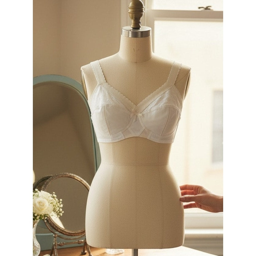 VINTAGE *NEW* 1960's Splendor Form Women's Bullet Bra White w/Center Flower 40B